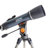 Celestron AstroMaster 102AZ Telescope close up of OTA and mount facing right