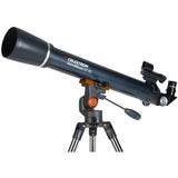 Close up of the Celestron AstroMaster LT 70AZ Telescope tube facing left