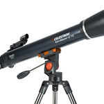 Close up of the OTA and mount for the Celestron AstroMaster LT 70AZ Telescope