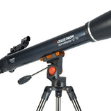 Close up of the OTA and mount for the Celestron AstroMaster LT 70AZ Telescope