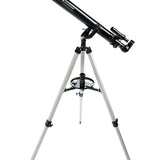 Celestron PowerSeeker 60AZ Telescope with tripod at full height - side view