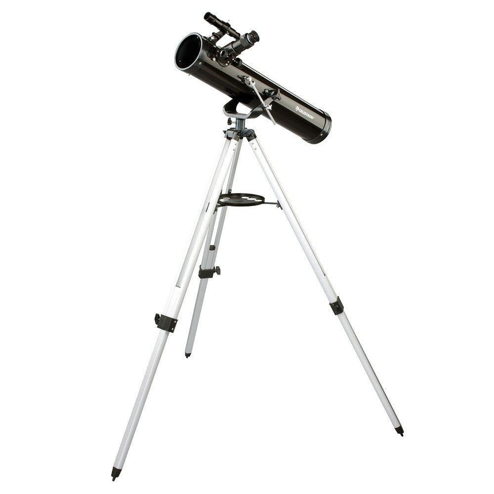 Celestron PowerSeeker 767 Reflector Telescope with tripod at full height side on