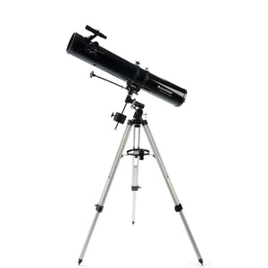 Black reflector telescope on tripod