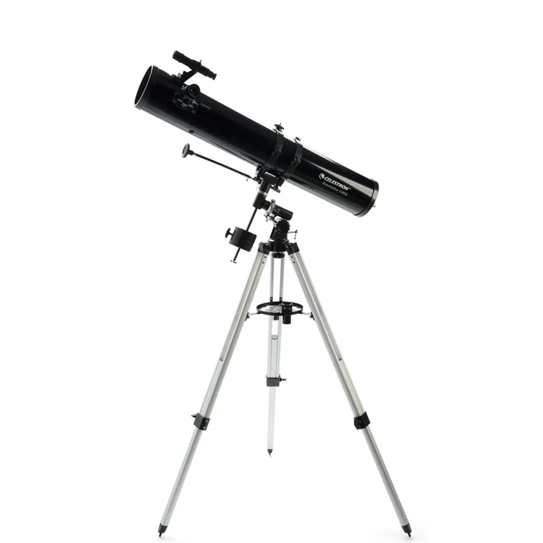 Black reflector telescope on tripod