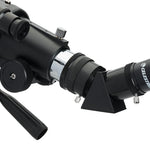 Celestron Travel Scope 70mm Portable Telescope close up of focuser, diagonal and eyepiece