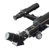 close up detail of the eypiece, focuser and finderscope on the Saxon 607 telescope