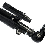 Close up detail at side view of the focuser, eyepiece and finderscope for the Celestron PowerSeeker 60AZ Telescope