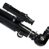 Close up detail at side view of the focuser, eyepiece and finderscope for the Celestron PowerSeeker 60AZ Telescope