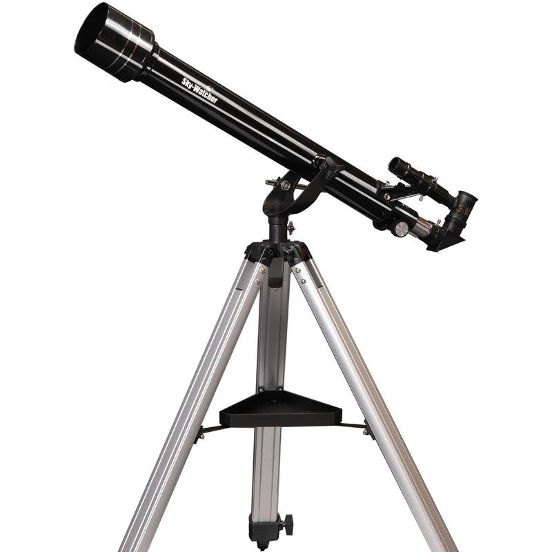 Sky-Watcher 607 AZ2 refractor telescope on an alt-azimuth mount and silver tripod
