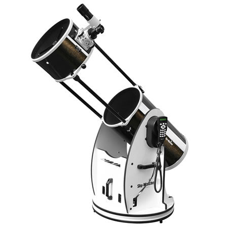 Sky-Watcher 10" Collapsible Dobsonian Telescope with GoTo - side - front view showing Syn-scan system and extended collapsible tube
