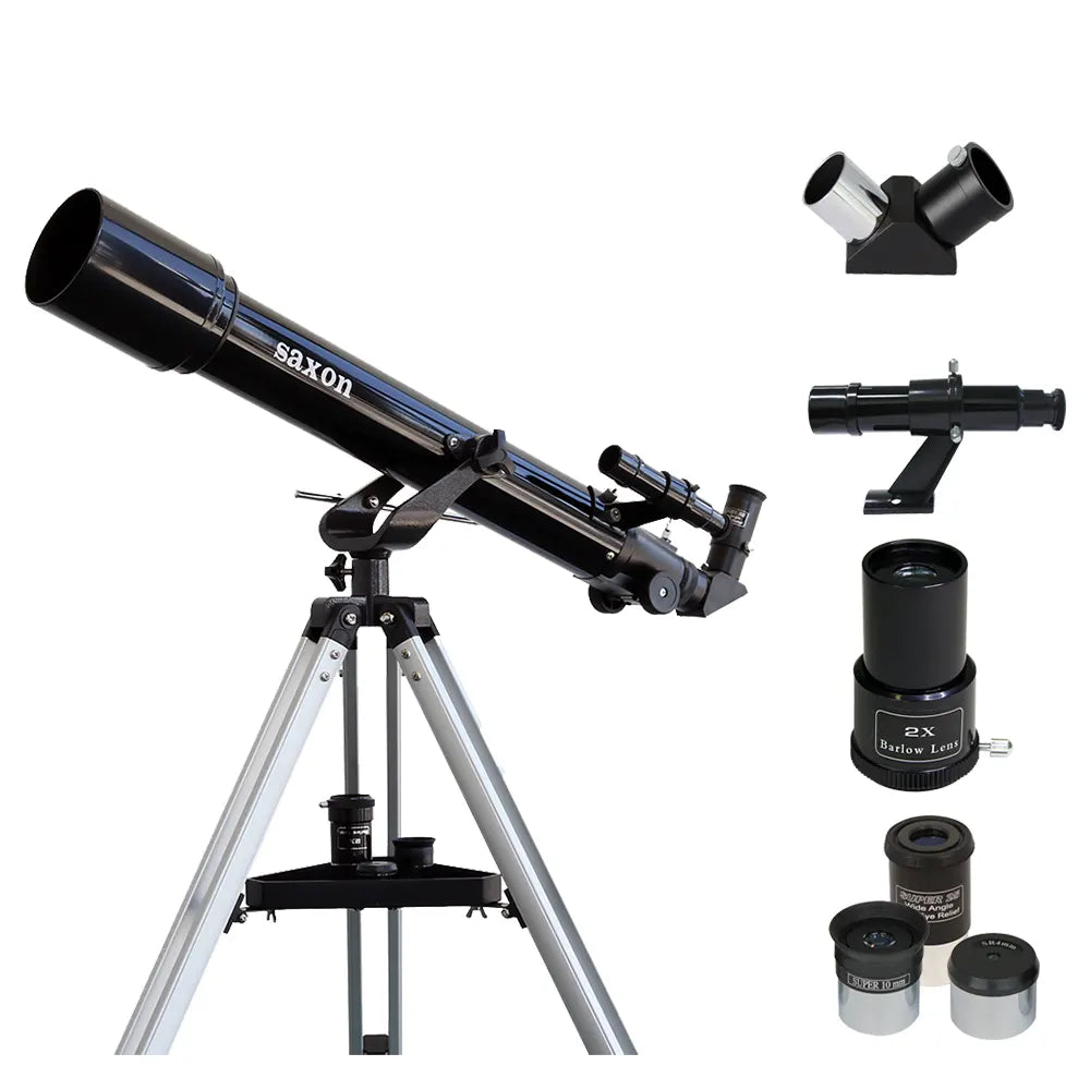 Saxon 707 AZ2 Refractor Telescope with eypiece finderscope and barlow accessories 