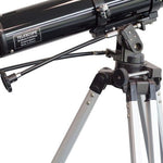 Black metal AZ3 mount with fine movement toggles on the saxon 909-AZ3 Refractor Telescope