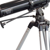 Black metal AZ3 mount with fine movement toggles on the saxon 909-AZ3 Refractor Telescope