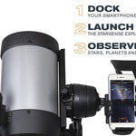Celestron StarSense Explorer DX 5" Schmidt Cassegrain Telescope and docking station with smart phone guiding in operation