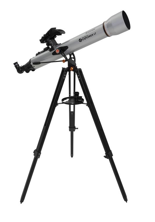 Full hieght black tripod with the Celestron StarSense Explorer LT 80AZ - Smartphone app-enabled refractor telescope