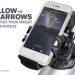 Close up of a smartphone in the doking ststion of the Celestron StarSense Explorer LT 80AZ - Smartphone app-enabled refractor telescope