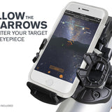 Close up of a smartphone in the doking ststion of the Celestron StarSense Explorer LT 80AZ - Smartphone app-enabled refractor telescope