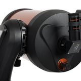 Close up details of the eyepiece, focuser and finderscope of the Celestron Nexstar 8SE Computerised Telescope