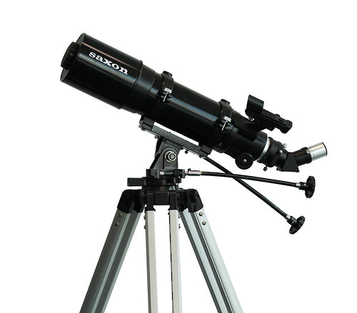 Black Saxon 1025 AZ3 Pioneer Refractor Telescope with AZ3 metal mount and silver tripod