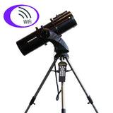 Black saxon AstroSeeker 15075 Reflector Telescope  showing hand controller and WiFi badge
